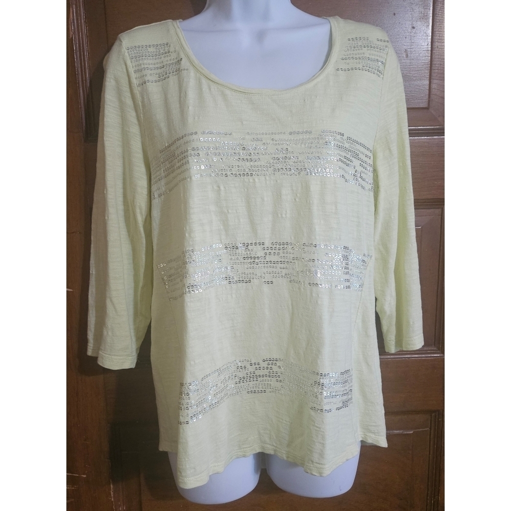 Chico's Yellow 3/4 Sleeve Sequin Top